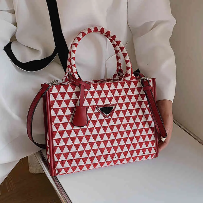 Borse a tracolla Borsa di tela da donna 2022 nuova borsa a contrasto ad alta capacità modello reticolo geometrico tracolla a tracolla Tote Bag Borse