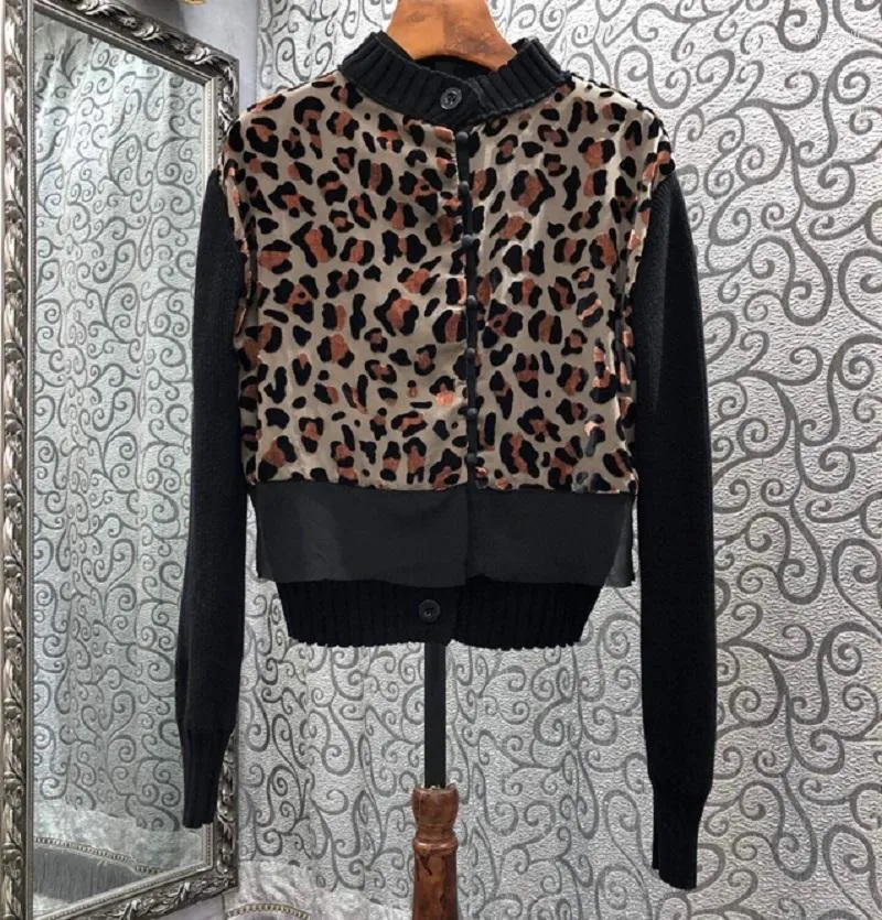 Women's Jackets 2022 Autumn Winter Fashion Cardigan Coats High Quality Outwear Women Sexy Wild Leopard Print Knitted Patchwork Long Sleeve