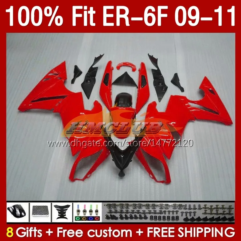 Injektion Mold Fairings Kit för Kawasaki Glossy Red Blk Ninja 650R ER 6 F 650 R ER6 F 09-11 Kroppsarbete 149NO.21 ER-6 F ER 6F ER-6F ER6F 09 10 11 BODY 650-R 2009 2010 2011 OEM FAIRING