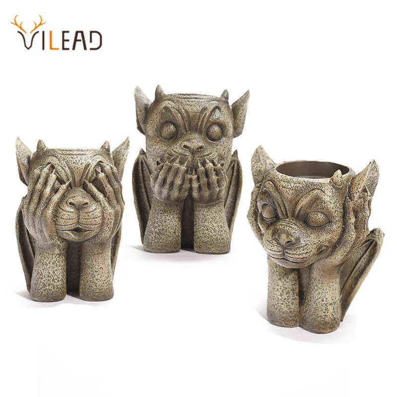 Objetos decorativos Figuras de resina Vilead Gargoyle Figuras Vase Arte Escultura Pote de flor Pote de estar ao ar livre Acessórios para decoração do jardim T220902