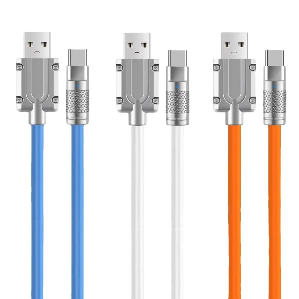 120W 6A Super Fast Charging Cables Metal Zinc Alloy Liquid Silicone Cord Micro USB Type-C Quick Charger Data Line Cable OD6.0 For Android USB-C