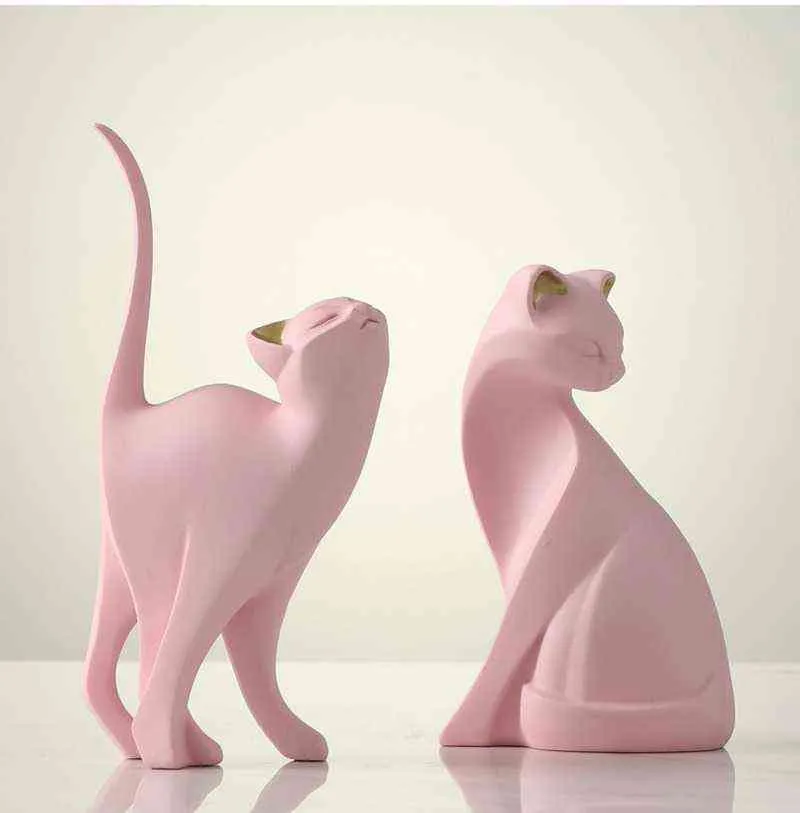 Dekorative Figuren, moderne Kunstharz, rosa Katze, Skulptur, Figur, Cartoon, niedliches Tier, Kunsthandwerk, Wohnzimmer, Schreibtisch, Dekoration, Geburtstagsgeschenk, Heimdekoration