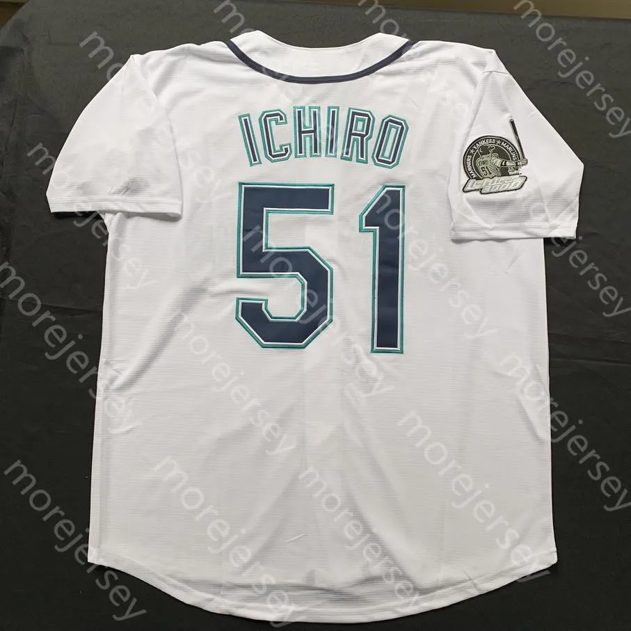 Ichiro Suzuki Jersey 3000th Hit Patch Cream Grey Green Navy White Pinstripe Fans Player Pullover Blue Wave jersey Size S-3XL