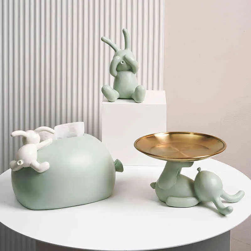 Objets décoratifs Figurines Nordic ins lapin sculpture en résine porte-clés d'entrée salon bureau boîte à mouchoirs snack plateau de rangement fille chambre décoration T220902