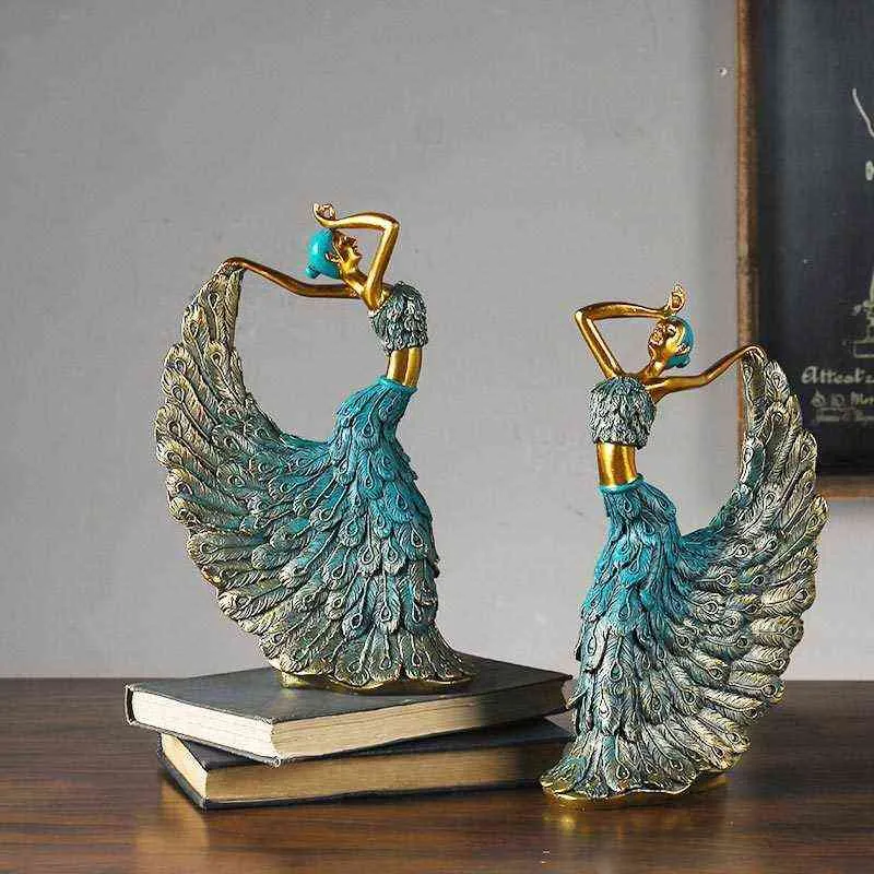 Decorative Objects Figurines JIEME European ical Creative Peacock Dancer Crafts Resin Ornaments Household Ornaments Wedding Room Ornaments T220902