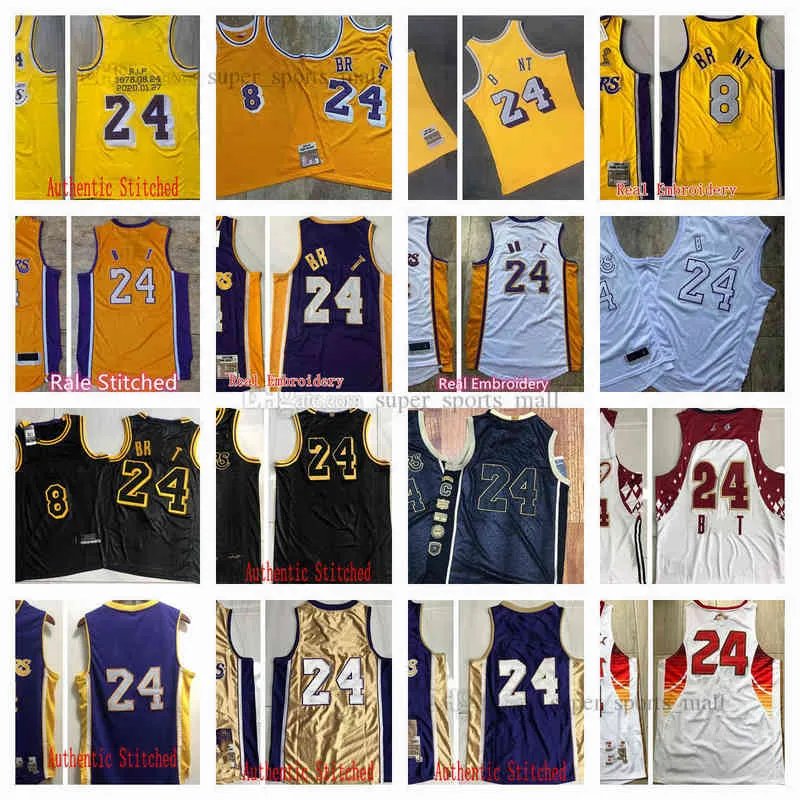 College Basketball Wears Dense Embroidery Retro Basketball Jerseys Front 8 rear 24 Jersey Yellow Black Man Size S-XXL