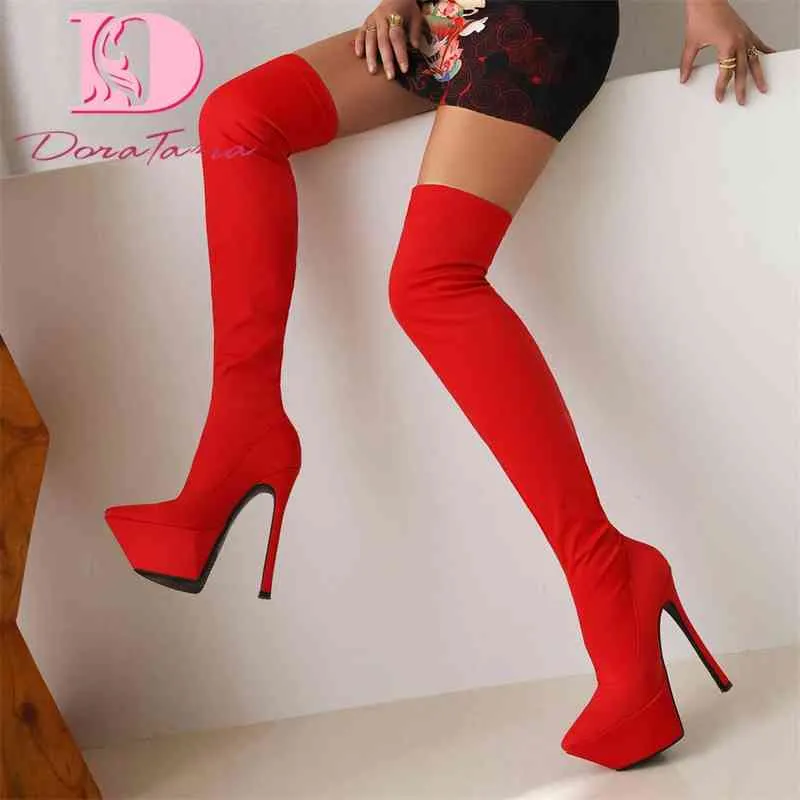 Boots Brand New Ladies Pointed Toe Platform Thigh High Boots Fashion Thin High Heels Over The Knee Boots Women Party Sexy Woman Shoes 220903