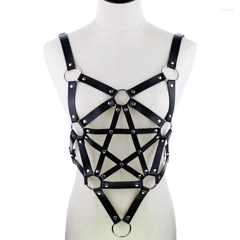 Riemen decopunk goth punk zwart lederen beha harnas metalen ketting crop tops holle feestcosplay Halloween aanpassende riemen vrouwen