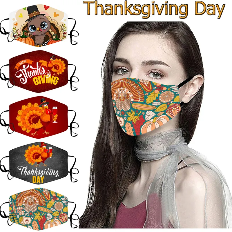 Thanksgiving-Baumwollmaske, waschbare Maske, Außenhandel, beliebte Cartoon-Truthahn-Druck-Gesichtsmasken