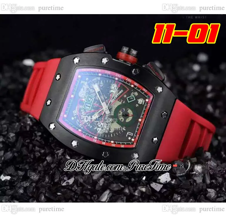 2022 11-01 A21J Automatyczne męskie zegarek Pvd stal All Black Skeleton Dial Big Date Red Guma Pasek 6 Style zegarki Pureteim F6