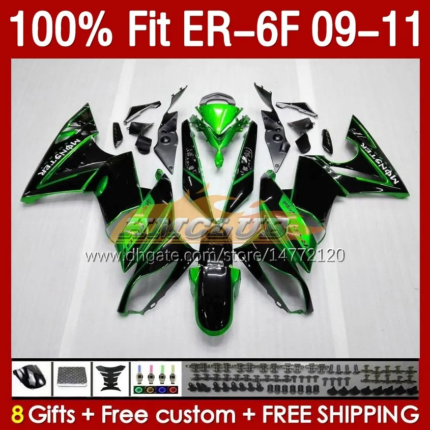 OEM Fairings Kit For KAWASAKI NINJA 650R ER 6 F 650 R ER6F 09 10 11 Body 149No.27 ER-6 F ER 6F ER-6F Bodywork ER6 F 2009 2010 2011 650-R 09-11 Injection Mold Fairing green stock