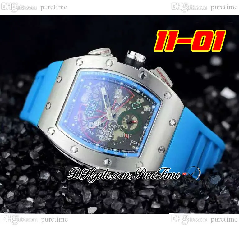 2022 11-01 A21J Automatic Mens Watch Steel Case Skeleton Dial Big Date Blue Rubber Strap 6 Styles Watches Puretime D4