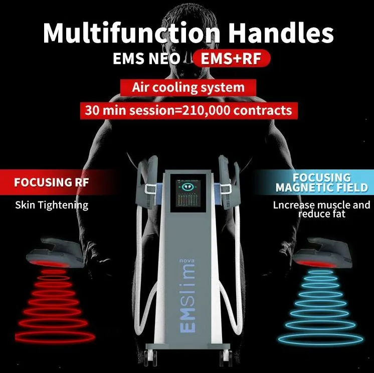 Powerful EMS Tech Neo slimming Machine RF Electromagnetic Muscle Stimulator Weight Loss 4 Handles Body shape fat reduce butt lift Cellulite Removal Rf and Cushion