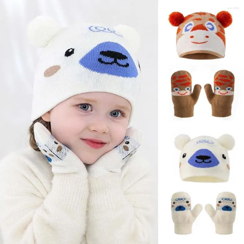 Boinas 1 Juego de guantes de sombrero para niños bolas de lujo encantador gorro de gorro 2022 juegos de tejido cálido de invierno