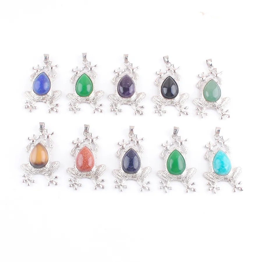 Green Jade Amethyst Natural Gemstone Pendants Animal Frog Shape Charm Fit Halsband Wate Drop Stone P￤rlor Agate BN496