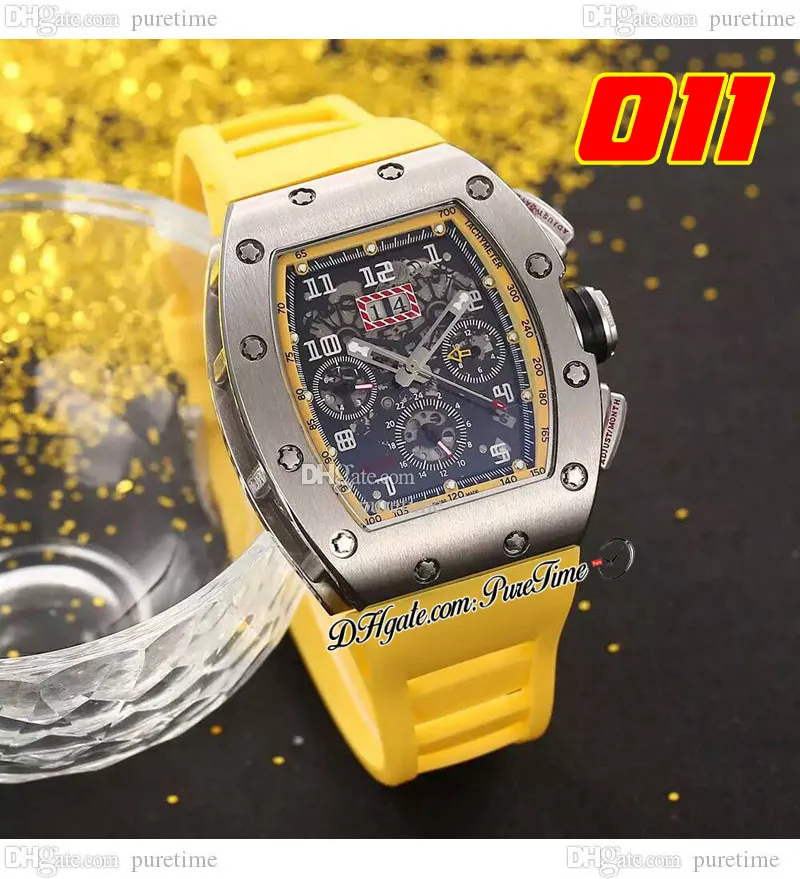 011 A21J Automatic Mens Watch Steel Case Skeleton Dial Big Date Желтая резиновая ремешок 7 Styles Watch Treatime B2