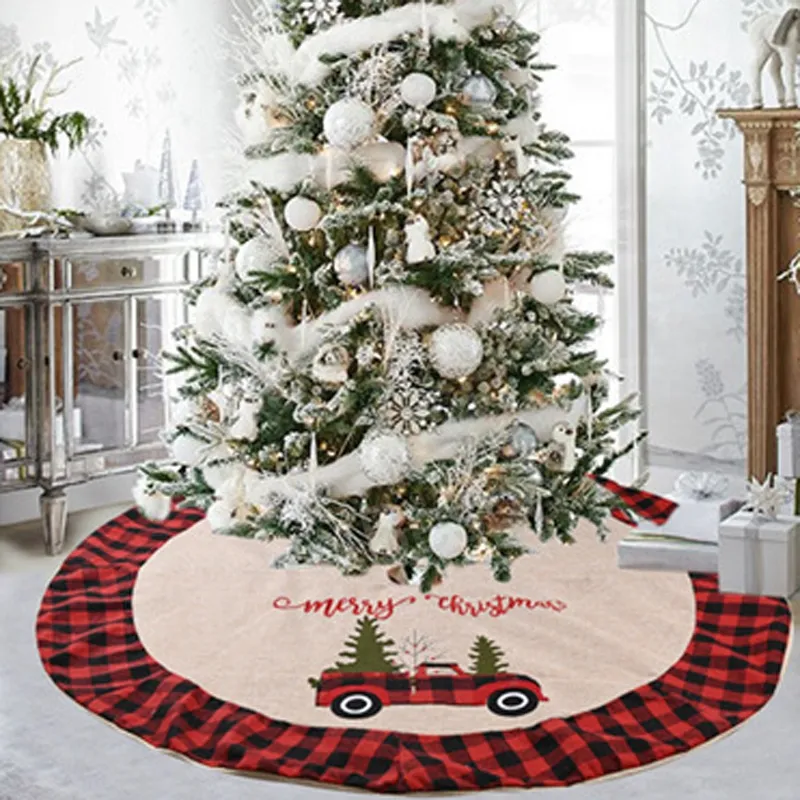 Gonne per alberi di Natale da 120 cm Stampa di auto rossa in tessuto a petrolio nero Scapa albero di Natale Decorazione per pavimenti per la casa DECURTI PARTY ANNO FORNITÀ DELLA PARTITA BH7519 TYJ