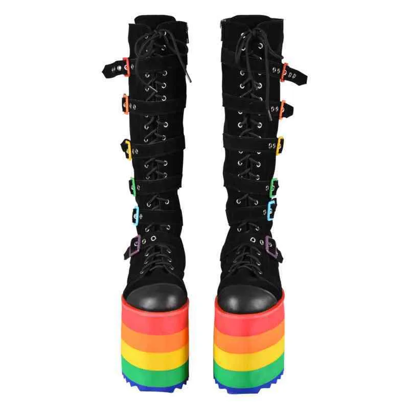 Rainbow High Top Genuine Leather Womens Knee Length Knee High