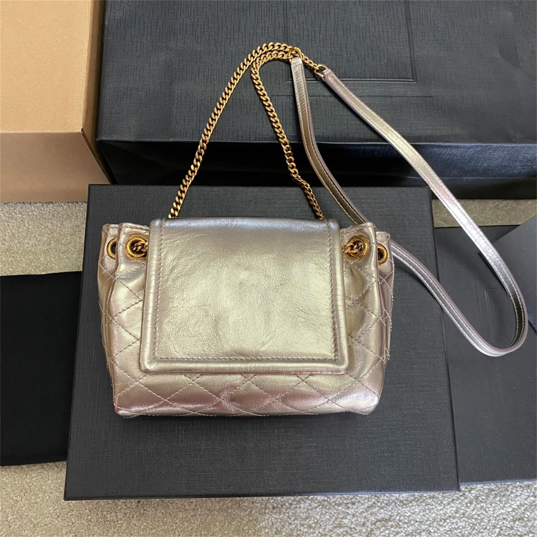 Mini Nolita Bag in Lambskin Diamnod Quilted Overstitching Designer a Chain and Leather Strap Crossbody Flap Magnetic Snap Closure Shoulder Bag Purse