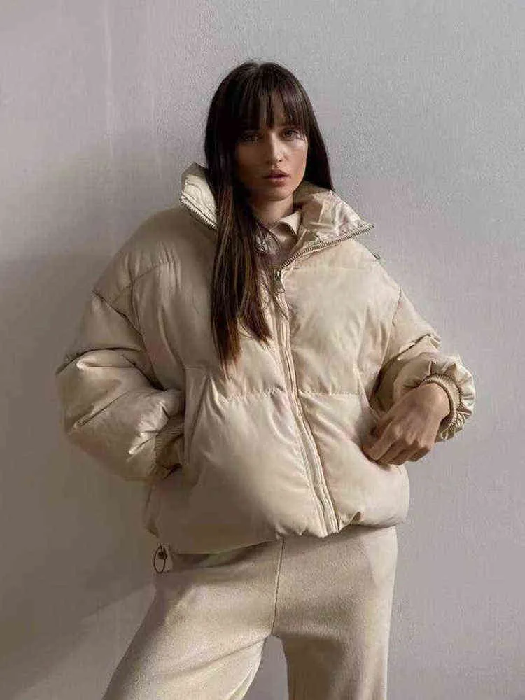 Mulheres para baixo parkas zxqj mulheres cáqui puffer parka 2021 inverno moda senhoras oversize chique grosso quente zíper jaqueta de algodão feminino sólido streetwear t220902