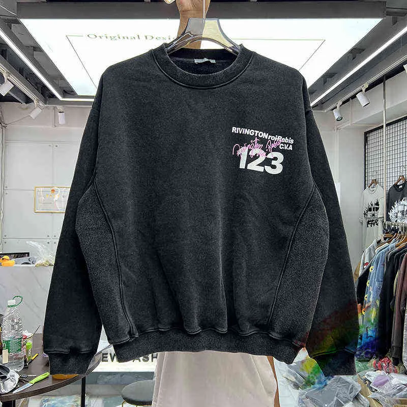 Herrtröjor tröjor rrr123 vintage tröjor män kvinnor toppversion fleece hålla varm pufftryck rrr 123 crewneck t220901