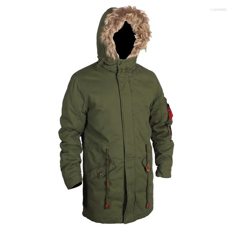 Hombre abajo para hombre 2022 oliva verde m65 al aire libre pelaje adornado con capucha retro del ejército retro parka para hombre invierno