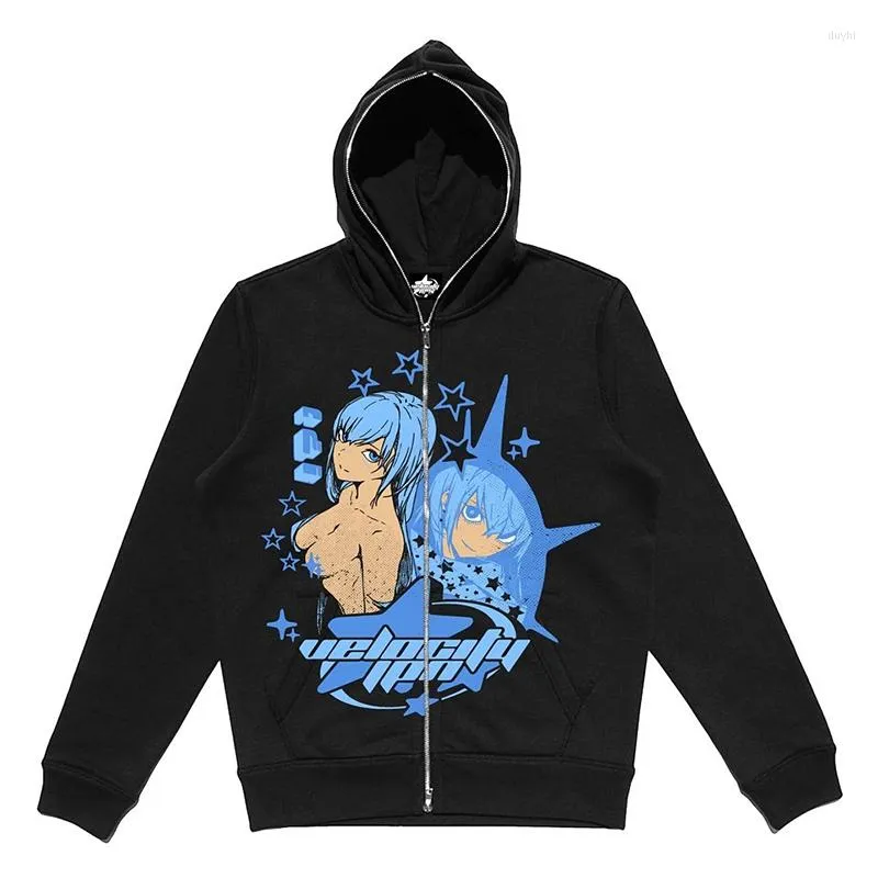 هوديز الرجال Zip Up هوديي anime y2k الرسومات امرأة قوط قميص شيرت الرياضة معطف pullover الجرونج القوطية طويلة الأكمام طويلة الحجم