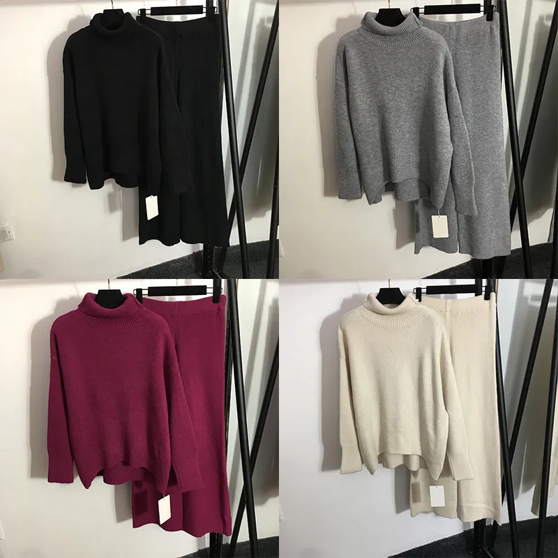 Jersey de moda, suéteres, pantalones, camisas de punto de 5 colores, pantalones, conjunto de chándales de lana de tacto suave de 5 colores