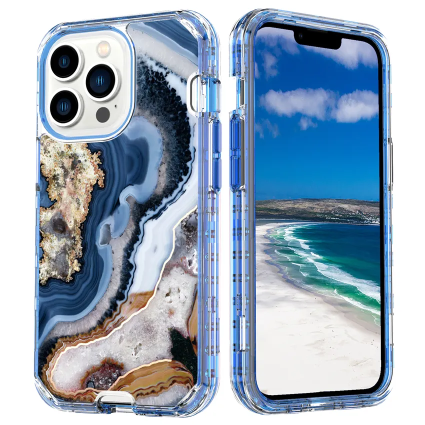 Electroplated Marble Phone Cases For iPhone 15 Pro Max 14 Plus 13 12 11 XR 7 8 3in1 Heavy Duty Shockproof Protection Cover