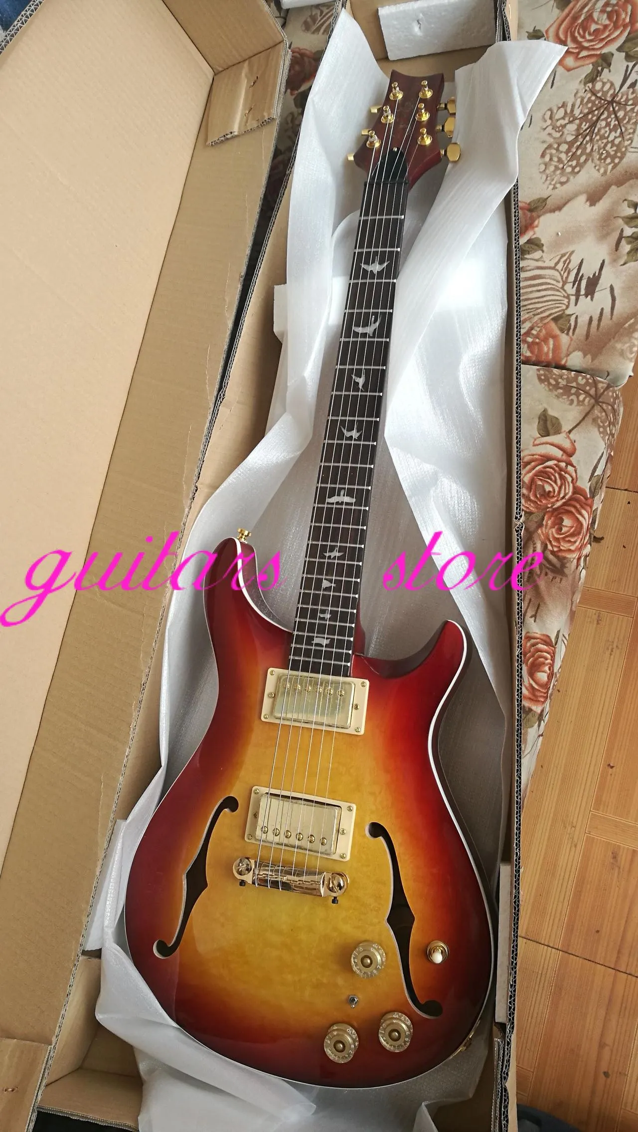 F￡brica Semi-Hollow PRS Jazz Guitarra Electric F Holte A Flame Maple Topback Inquitense Birds Gold Hardware