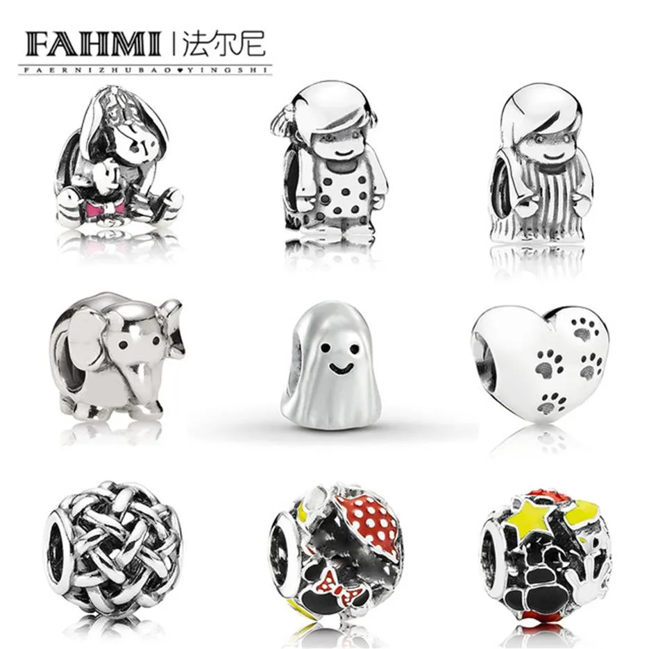 Fahmi 100 ٪ 925 Sterling Silver Ghost Ghost Elephant Element Even Paw Prints Charm Little Boy Girl Charm Charm234H