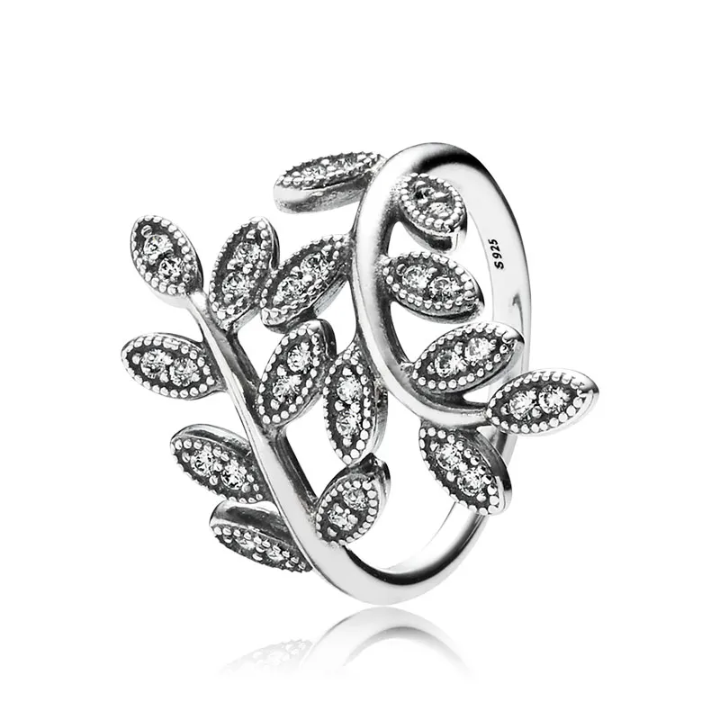 Authentiek Sterling Silver Sparkling Leaf Ring Women Girls Wedding Party Sieraden Set voor Pandora CZ Diamond verloving Giftringen met originele doos