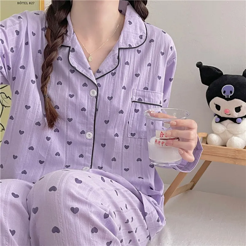 Damennachtwäsche QUHENG Pyjamas für Damen Sets Herbst Winter Reine Baumwolle Langarm Love Cardigan Chic Home Kleidung Nachtwäsche Damen Anzug 220902