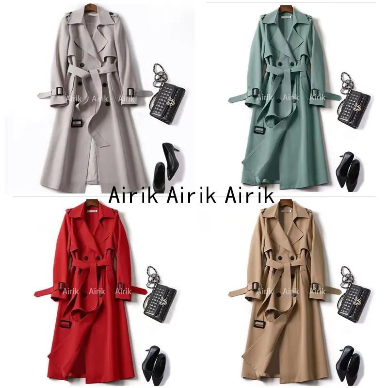 Lyx Modedesignermärke aprikos Dam Trench Coats Windbreaker england lång Trench vårrock dubbelknäppt XXL XXXL temperament Dam Ytterkläder