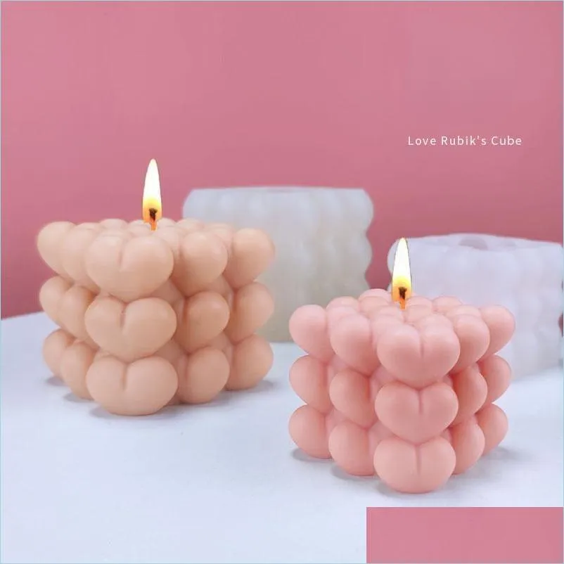 Herramientas artesanales Herramientas artesanales Love Magic Cube Ball Sile Candle Mold Diy 3D Heart Making Mousse Jelly Jabón Resina Regalos Home Dec Homeindustry Dhxhe