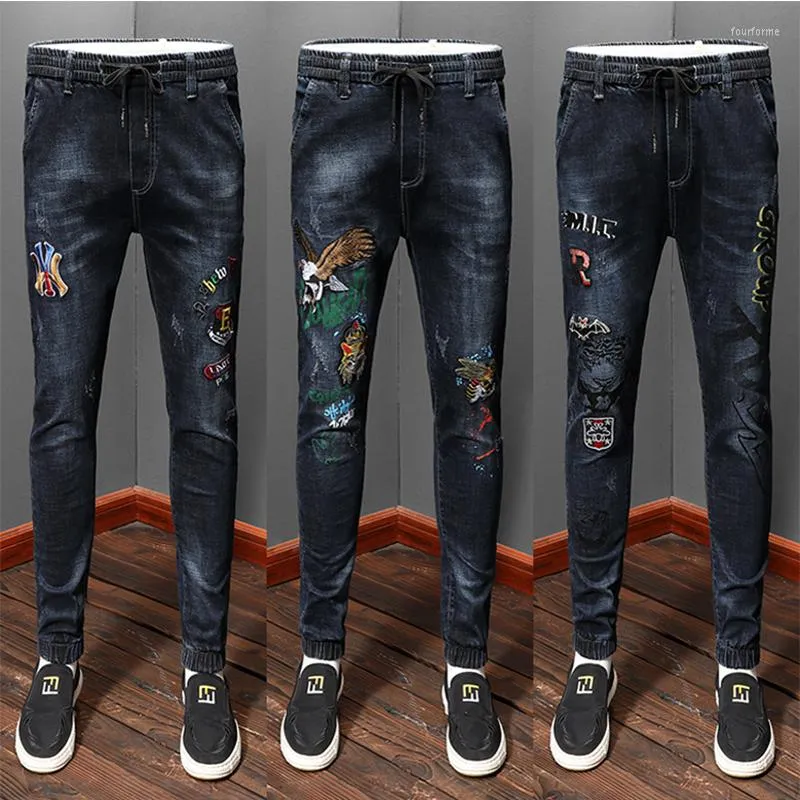 Men's Jeans Everyday 2022 Four Seasons Models All Year Round Elastic Band Waist Embroidery Youth Men's Trousers