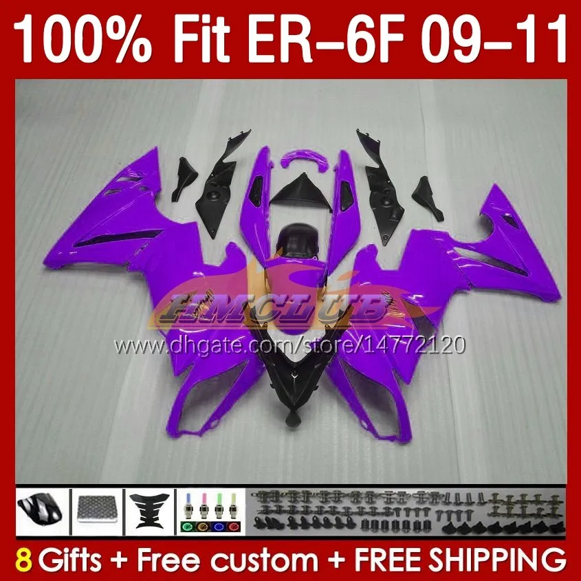 OEM Fairings Kit för Kawasaki Ninja 650R ER 6 F 650 R ER6F 09 10 11 BODY 149NO.47 ER-6 F ER 6F ER-6F Kroppsarbete ER6 F 2009 2010 2011 650-R 09-11 Injektion Mögel Fairing Purple Glossy