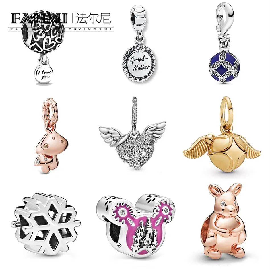 Fahmi 100 ٪ 925 Sterling Silver Winter Snowflake Collection Golden Flying Thief و Rabbit Mushroom Charm Jewelry Women Fash257K