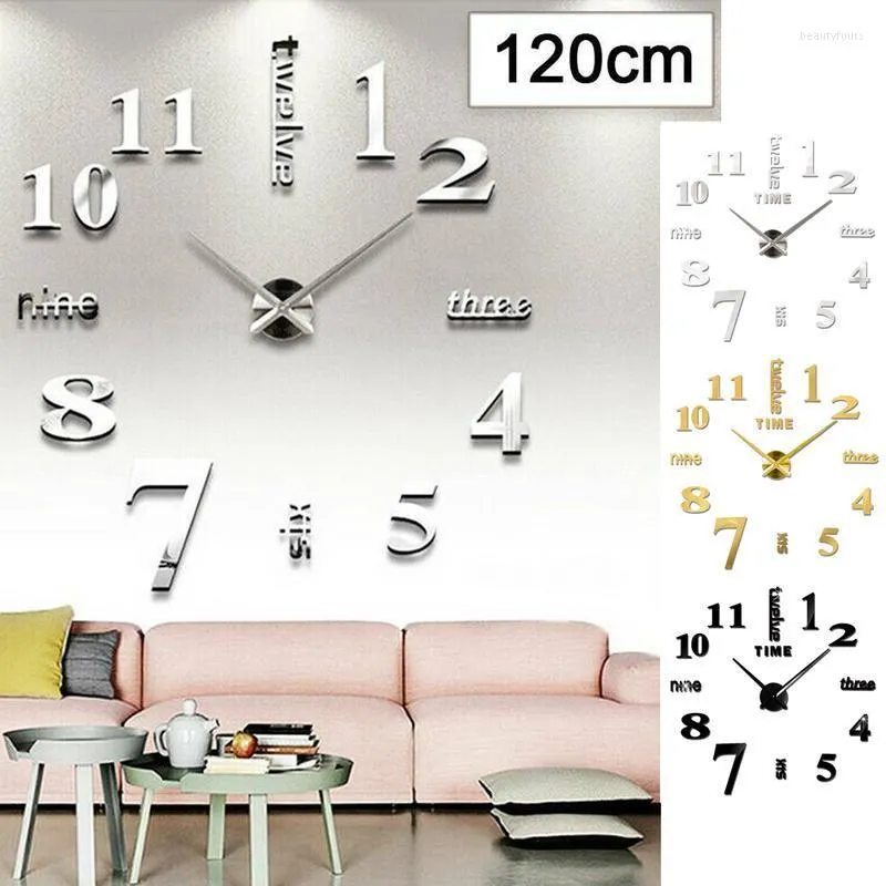 Horloges murales bricolage grands chiffres 3D horloge Surface miroir autocollant décor de bureau à domicile décorations d'art moderne