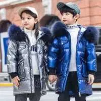 -30 Glossy Coat Thicken Warm Hooded Parka Children Oversize Outerwear Girls Clothing Kids Winter Down Jackets For Boy Clothes T220729