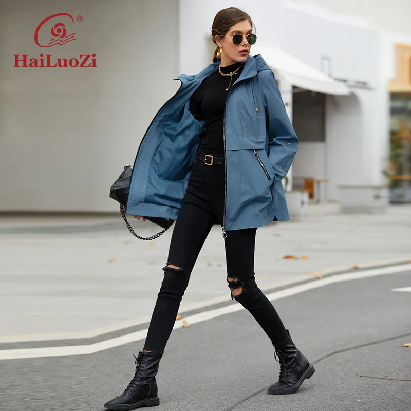 Womens Spring Trench Coat Casual Loose Fit, Fashion Printing