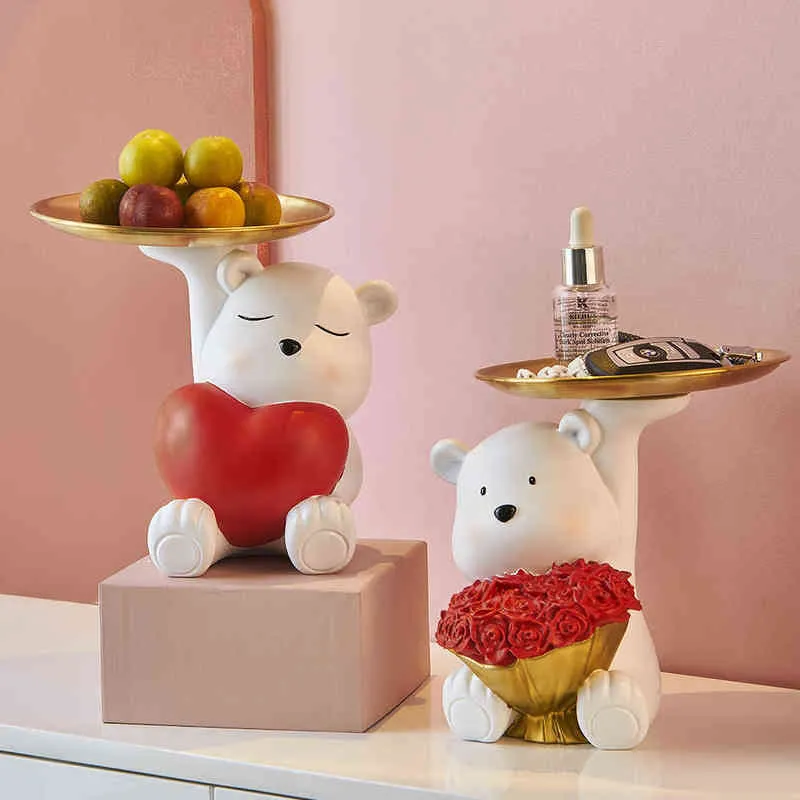 Decorative Objects Figurines Modern Decor Sculpture Storage Decorative Tray Bear Model Living Room Decoration Desk Accessories Desktop Organizer Gifts T220902