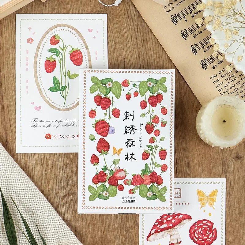 Confezione regalo da 30 fogli/scatola Seet Ricamo Fragola Giardino Saluto Desideri Regali Carte Buste Set di carte