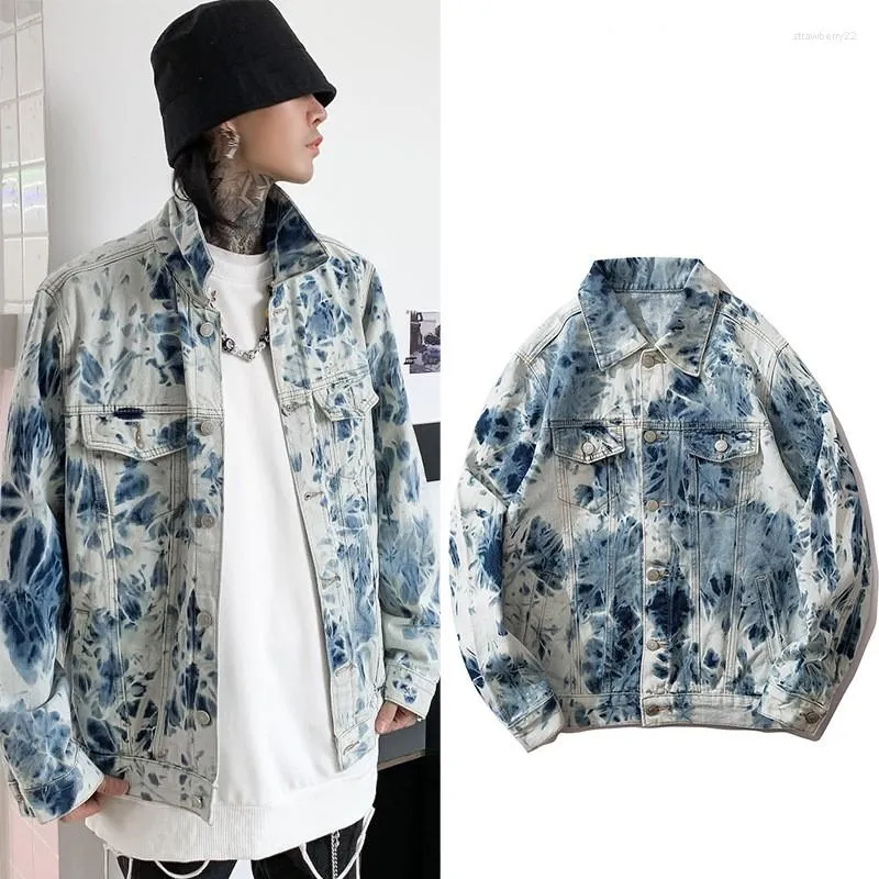 Vestes pour hommes Design Tie Dye Denim Jacket Hommes Nice Streetwear Oversize Jeans Hip Hop Vêtements d'extérieur Manteau de personnalité