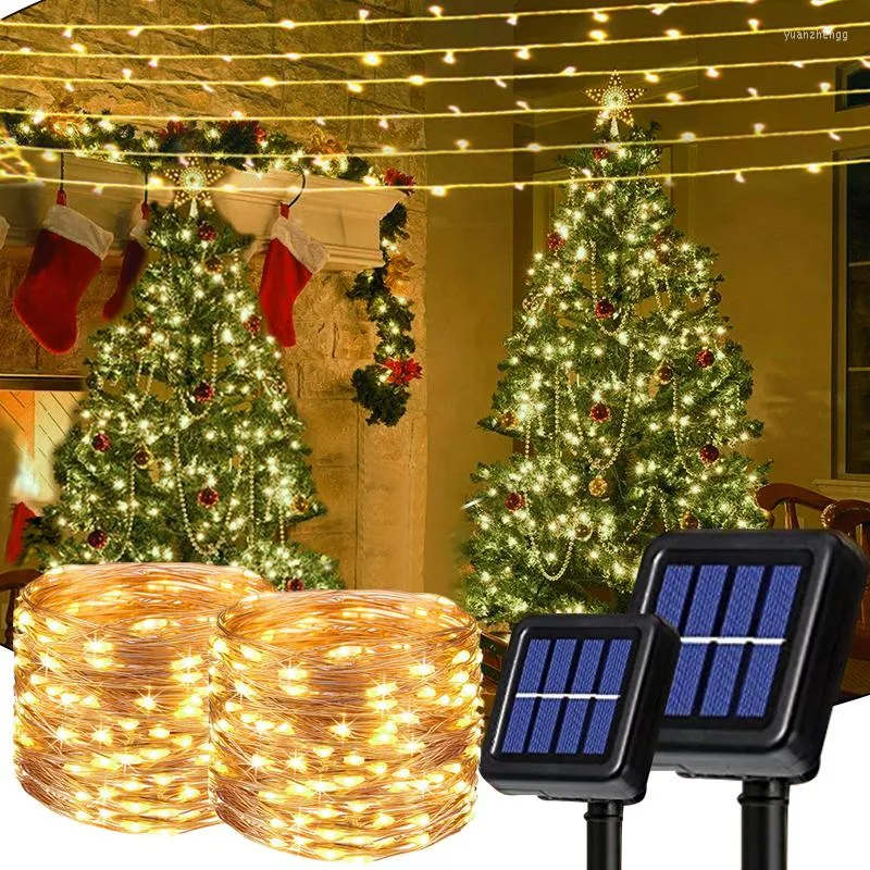 Strängar utomhus vattentät solen LED -ljus Garland Power Lamp Garden Lights Christmas Party Decoration