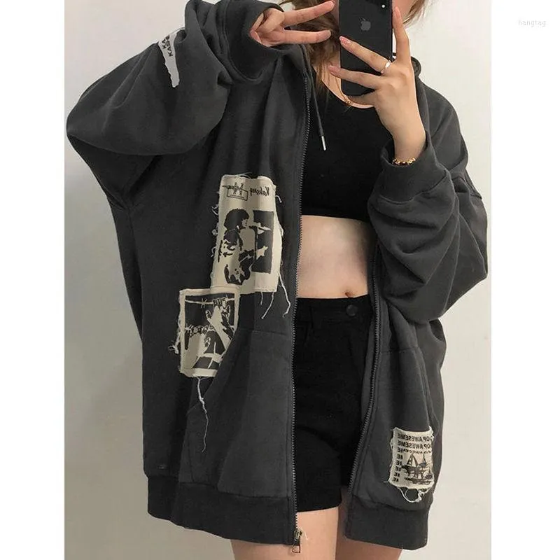 Felpe con cappuccio da donna Felpe con cappuccio da donna E-girl Felpa con cappuccio punk Dark Print Grunge Jacket Y2k Vintage Women Hip-hop Streetshirt Harajuku Anime