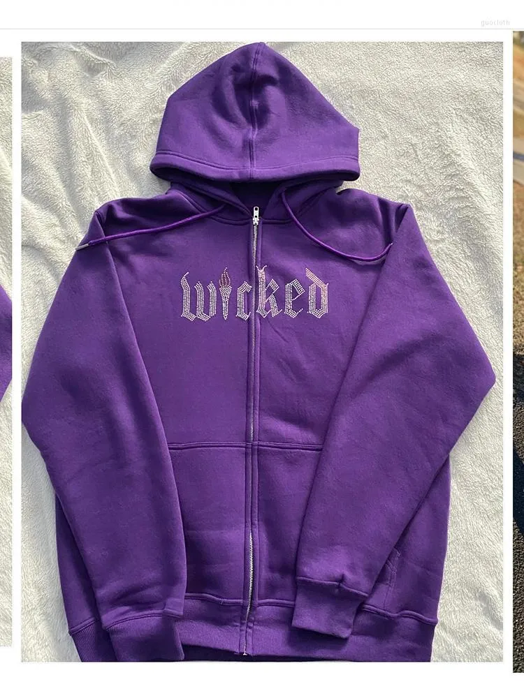 Y2K Rhinestone Graphics Devil Octopus Purple Zip Up Hoodie Y2K Rhinestone Graphics Devil Octopus Purple Zip Up Hoodie
