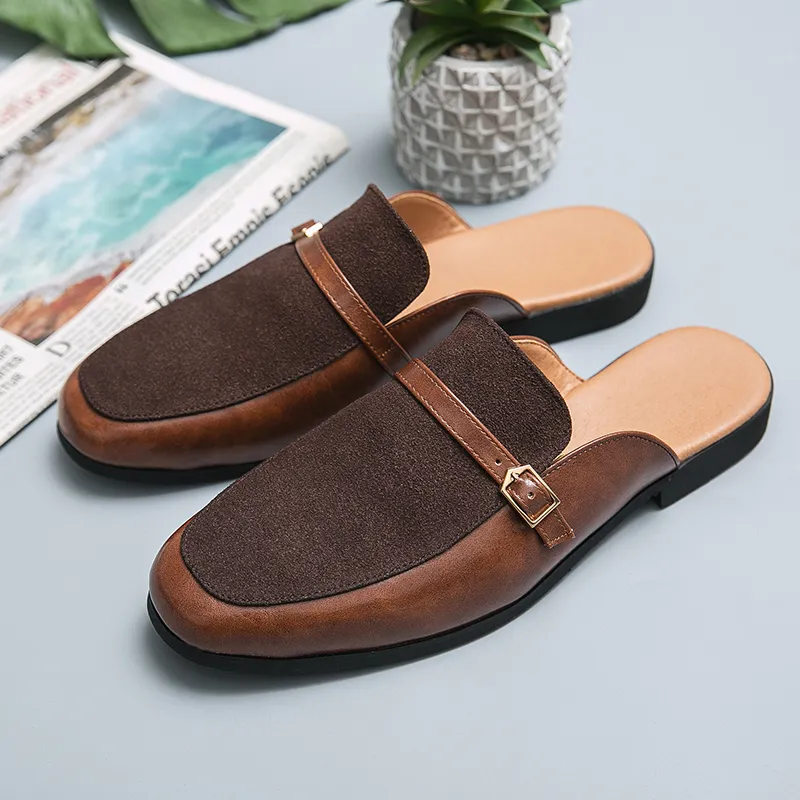 Sandals Slippers 6C1da Half Men Shoes Breathable Toe Cap Slingback PU Ing Belt Buckle Fashion Casual Daily Ad148