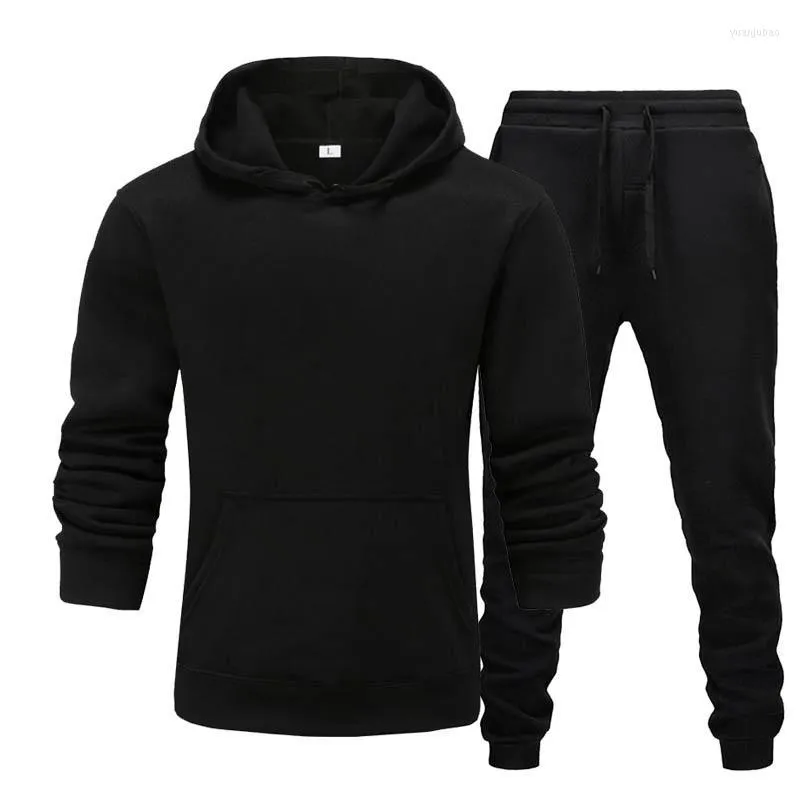 Survêtements pour hommes de haute qualité mode simple hommes automne vêtements de sport à capuche 2 pièces ensemble sweat-shirt en laine et pantalons de survêtement