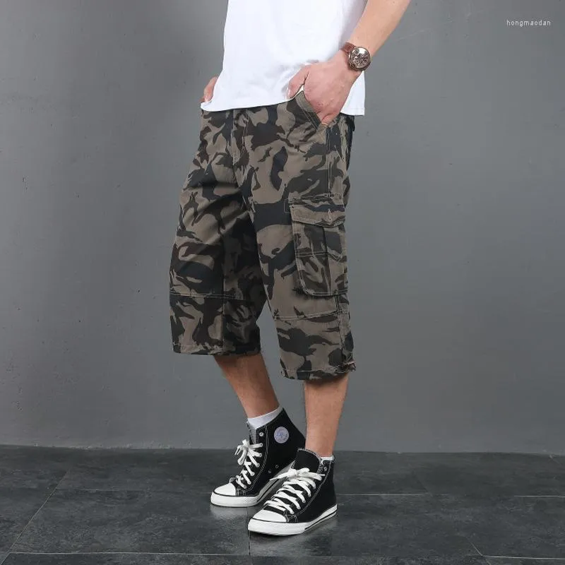 Mens Shorts 2022 Men Long Cargo Male Summer Bermuda Elastic Waist Army
